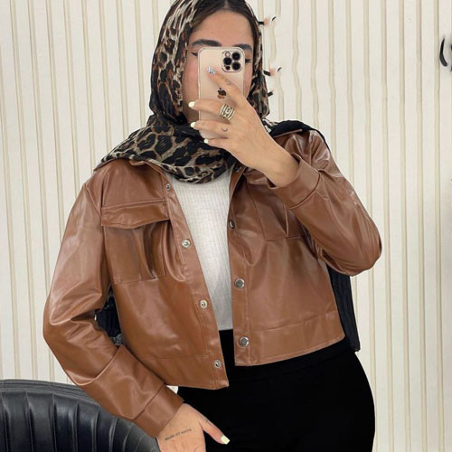 جاكيت جلد نسائي، نصف طول، موديل مارال، كود g-2389، رخيص، طهران، تصدير