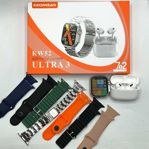 ساعت هوشمند +ایرپاد KEQIWEAR مدل KW52 ultra3کد T058 تک و عمده