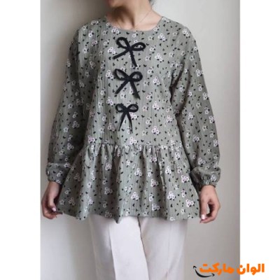 شومیز زنانه گچی پاپیون کد M947 تک و عمده