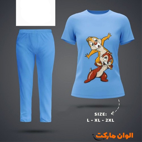 خرید-ست-تیشرت-شلوار-زنانه-پنبه-مدل-جیب-دار-چاپی-کد-g3377