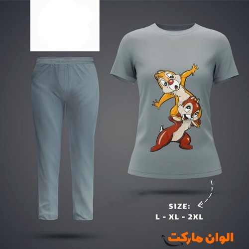 خرید-ست-تیشرت-شلوار-زنانه-پنبه-مدل-جیب-دار-چاپی-کد-g3377