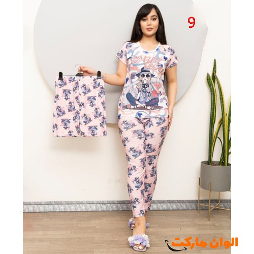 خرید-ست-سه-تیکه-تیشرت-شلوار-شورتک-زنانه-کد-g-3401