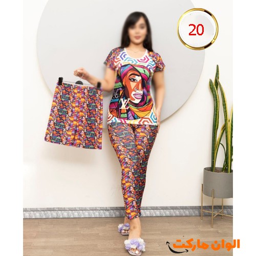 خرید-ست-سه-تیکه-تیشرت-شلوار-شورتک-زنانه-کد-g-3401
