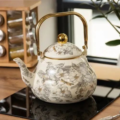پخش کتری لعابی دسته طلایی کدt349عمده