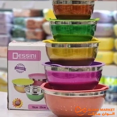 پخش کاسه دسینی مدل استیل رنگی 5 تکه عمده کد G3738