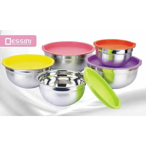 خرید سرویس کاسه استیل نقره‌ای درب دار ۵ تیکه دسینی کد P149