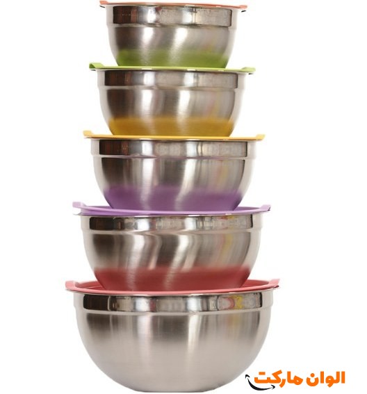 خرید سرویس کاسه استیل نقره‌ای درب دار ۵ تیکه دسینی کد P149
