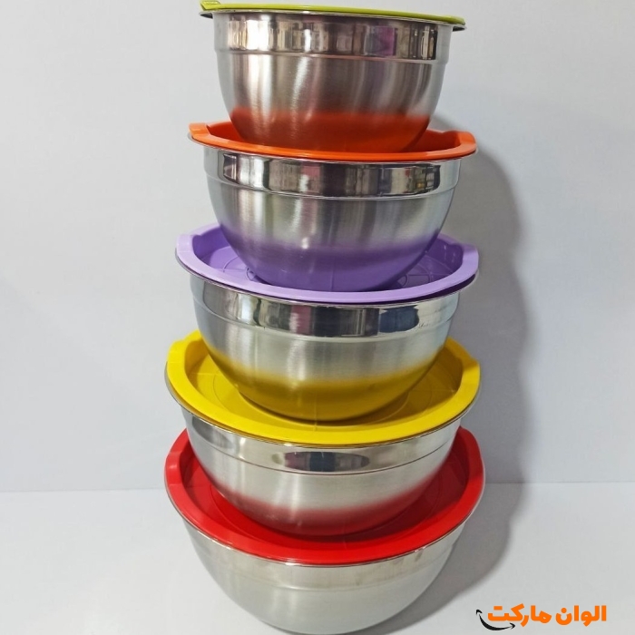 خرید سرویس کاسه استیل نقره‌ای درب دار ۵ تیکه دسینی کد P149