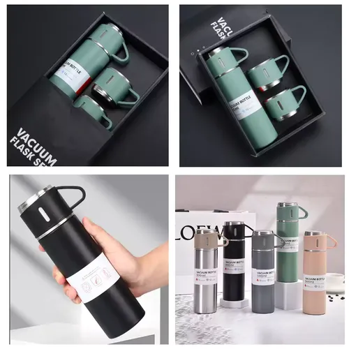 پخش فلاسک 3 لیوان استیل 1 لیتری مدل VACUUM FLASK SET کدt505 عمده