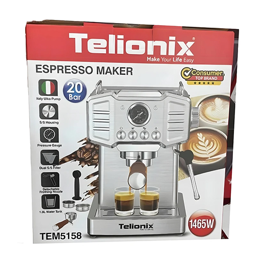 Telionix TEM5158 Espresso Machine | 20‑Bar Italian Pump & Professional Design