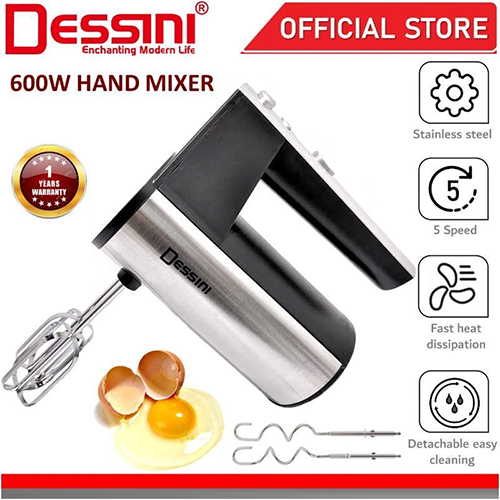 Dessini DS‑268 Electric Hand Mixer | 600W 5-Speed with Whisk & Dough Hooks