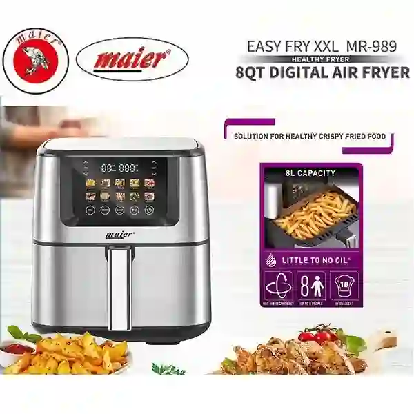 Mayer MR‑989 Twin Air Fryer | Dual 3.5 L Baskets, 2400W, Low‑Oil