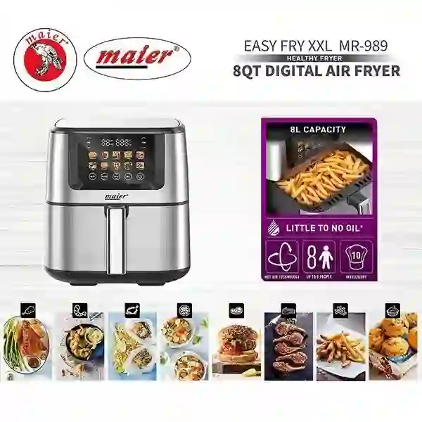 Mayer MR‑989 Twin Air Fryer | Dual 3.5 L Baskets, 2400W, Low‑Oil