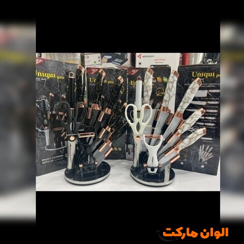 خرید سرویس چاقو 9 پارچه یونیک طرح ماربل تک و عمده کد P450