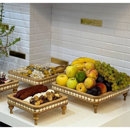 Wooden Square Tray Set - 4 Piece Decorative Beaded Design | Alvan Market