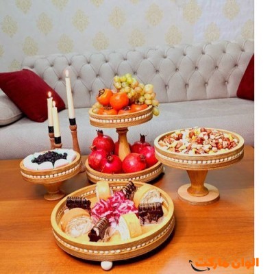 سرویس پذیرایی 4 تکه پایه‌دار چوبی مهره‌دار تک و عمده کد t682