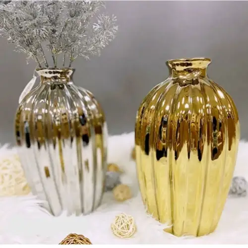 گلدان سرامیکی خربزه ای رومیزی کد E167 تک و عمده