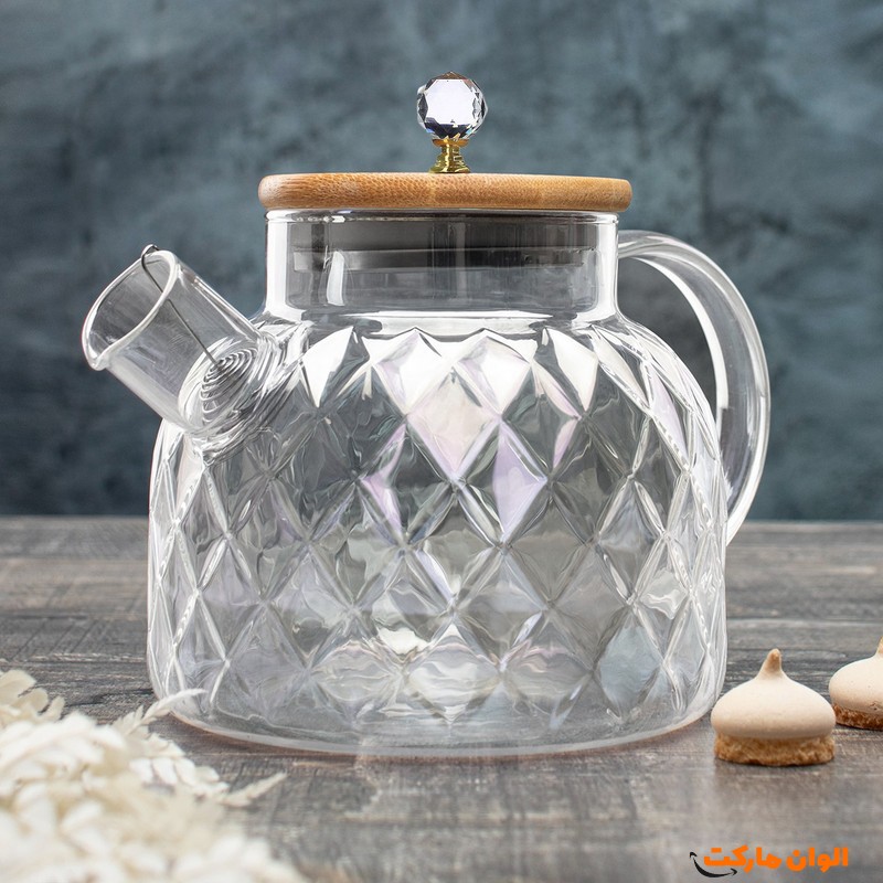 قوری پیرکس طرح دار در چوبی DELI سایز 1000 میل کد E193 تک و عمده