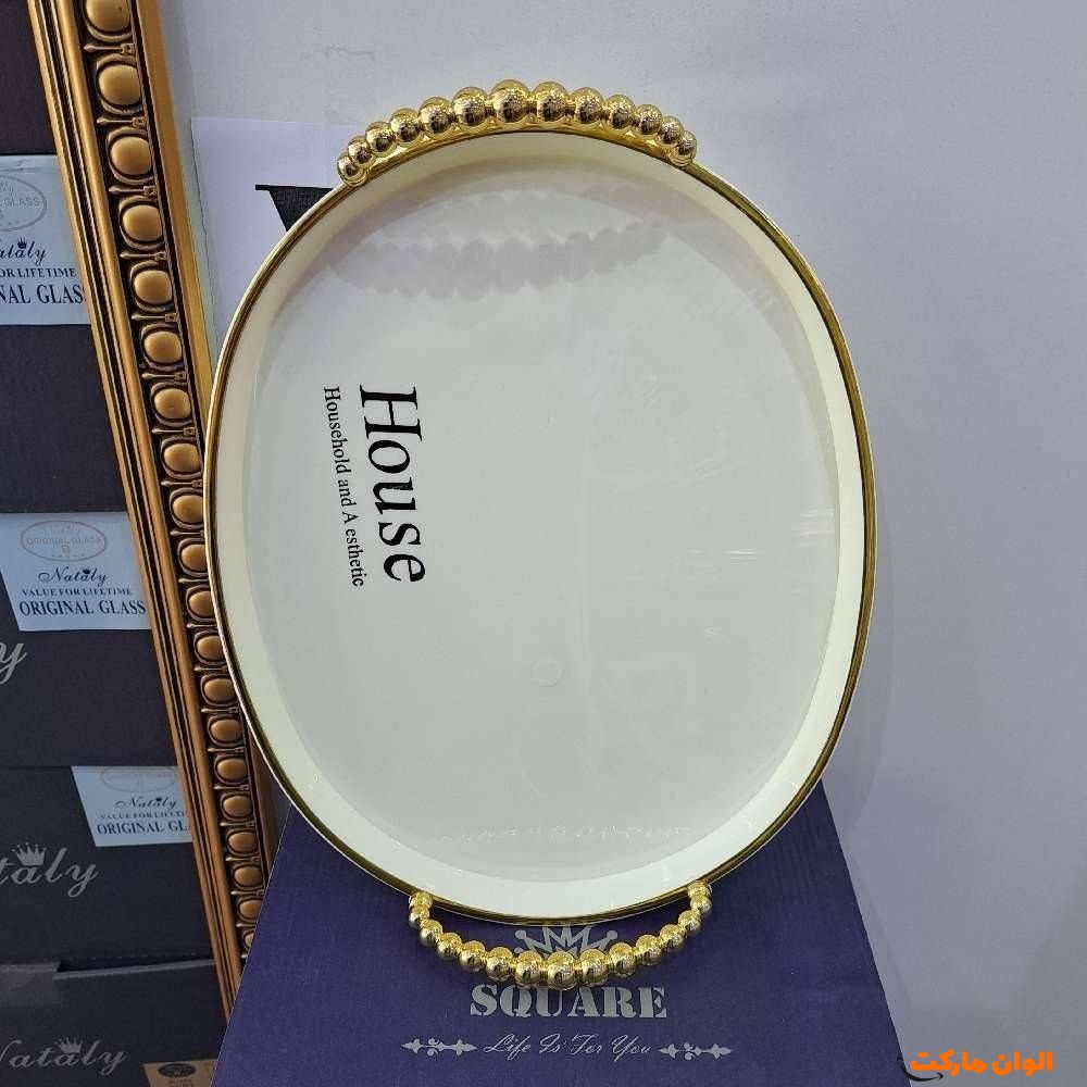 پخش سینی ملامینه لب طلایی دسته مرواریدی کد E214 تک و عمده
