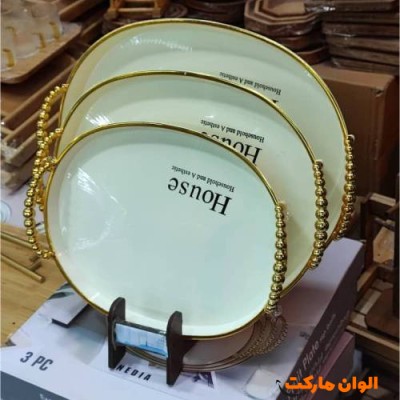 پخش سینی ملامینه لب طلایی دسته مرواریدی کد E214 تک و عمده