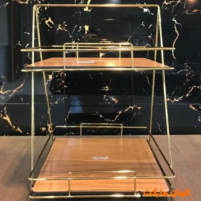 پخش استند دو طبقه مربع کف چوبی طلایی کد E280 تک و عمده