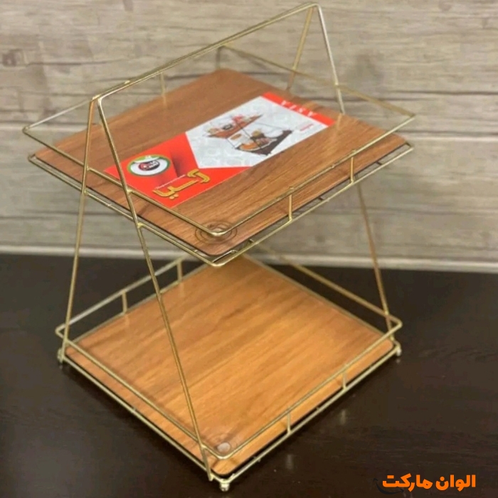 پخش استند دو طبقه مربع کف چوبی طلایی کد E280 تک و عمده