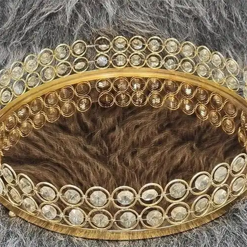Gold Round Metal Serving Tray Without Handles