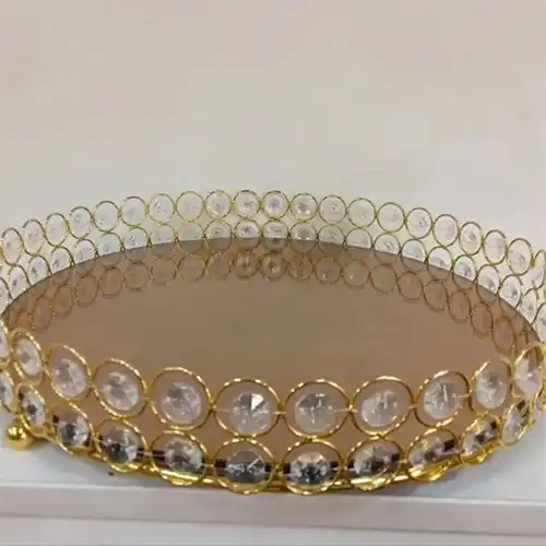 Gold Round Metal Serving Tray Without Handles