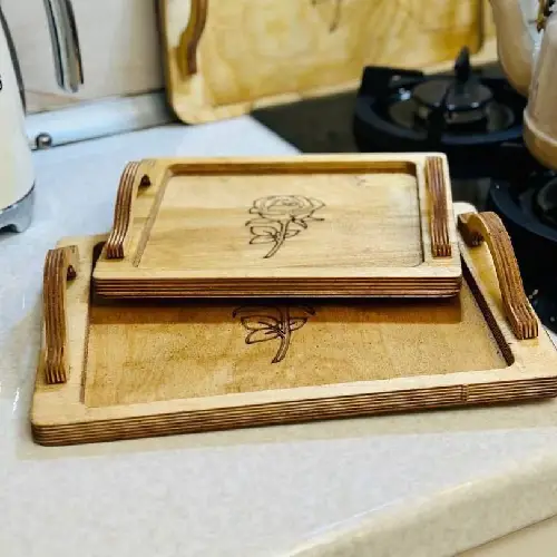 سینی-چوبی-مستطیل-سه-تایی-طرح-گل-تک-و-عمده