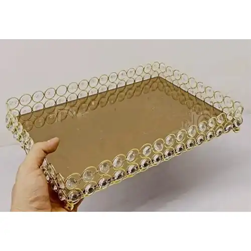 Gold Rectangle Metal Serving Tray Without Handles
