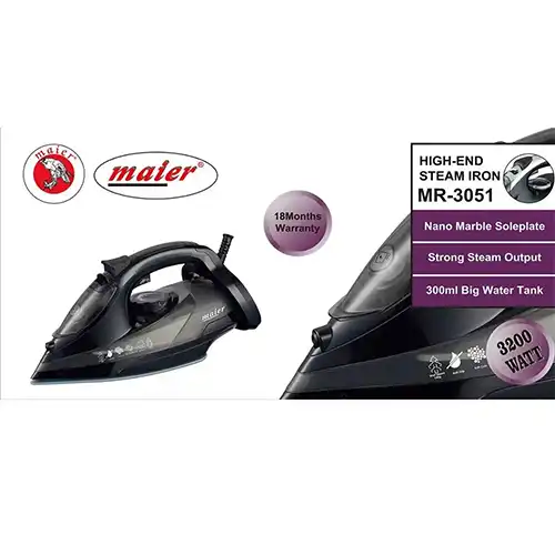 Maier Steam Iron Model MR-3051 – 2600W, Ceramic Soleplate