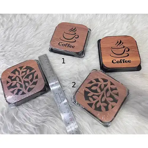 خرید زیرلیوانی چوبی طرح دار 6 عددی  تک و عمده کد L660