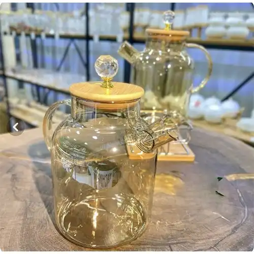Buy Diamond Design Bamboo Lid Glass Teapot | Durable & Elegant