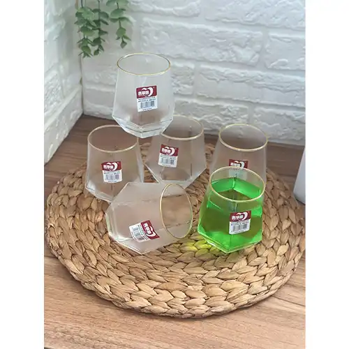 خرید لیوان پیرکس الماسی لب طلا ست 6 عددی تک و عمده کد L690