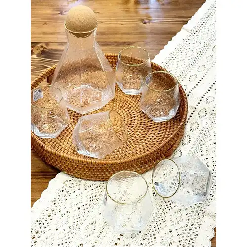 Buy Diamond Cut Pyrex Glass Gold Rim 6 Pcs Set | Luxury & Affordable Imported