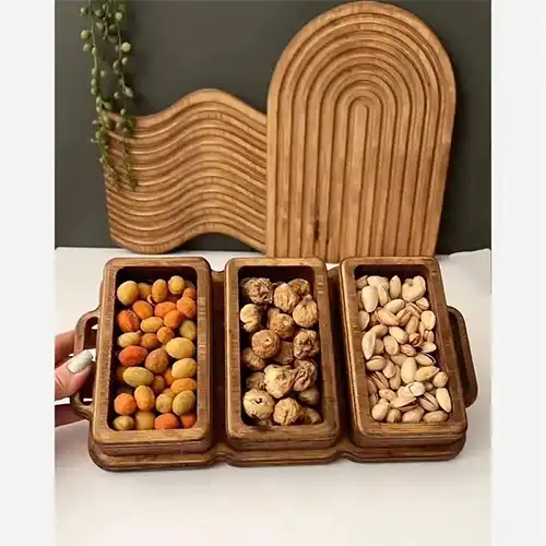 Double Rectangular Wooden Snack Tray | Stylish Food Serving