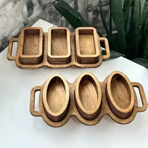 Double Rectangular Wooden Snack Tray | Stylish Food Serving