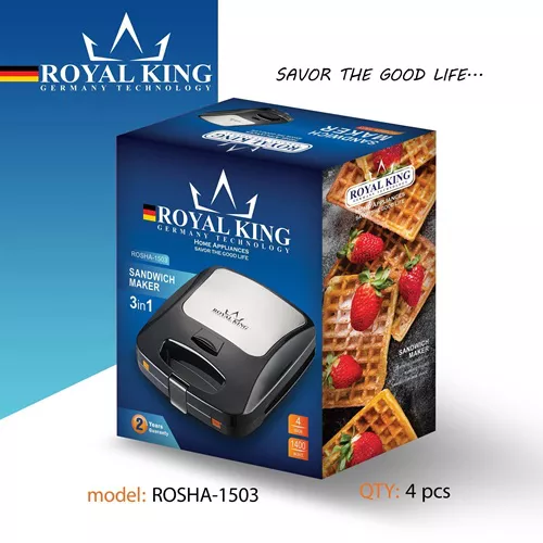 پخش ساندویچ‌ساز ۳ کاره رویال کینگ مدلROSHA-1503 تک و عمده کد P488