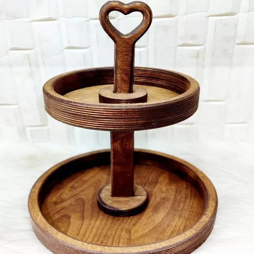 Two-tiered, single-sided, large-sized wooden dessert table