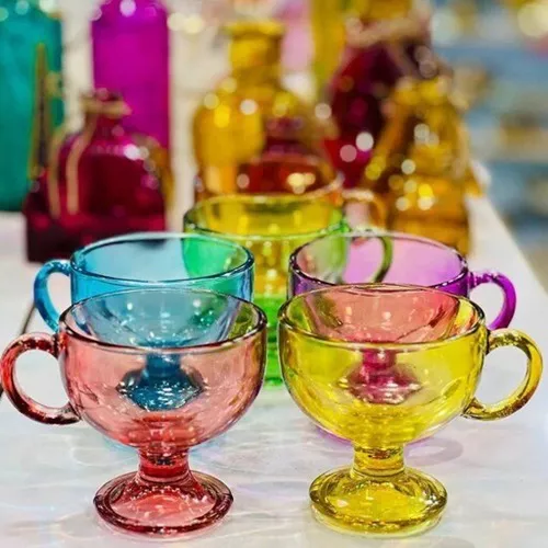 پخش بستنی خوری شش رنگ دسته دار بلور تک و عمده کدP539