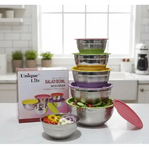 مجموعه-5-عددی-لگن-استیل-دربدار-یونیک-لایف-تک-و-عمده