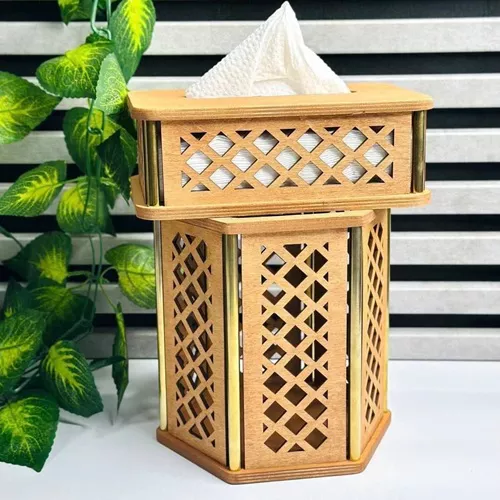 پخش ست جا دستمال و سطل چوبی نرده طلایی تک و عمده کدP579