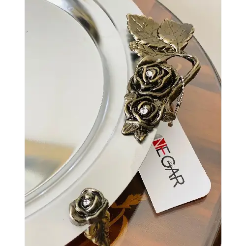 خرید سینی بیضی خاص برند نگار استیل مدل رز  تک و عمده کد t1190