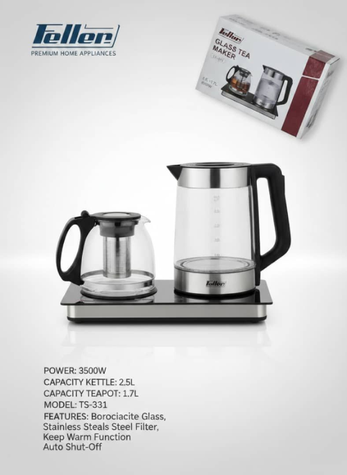 چای‌ساز شیشه‌ای فلره Fellere – مدل TS-331  کد E522 تک و عمده