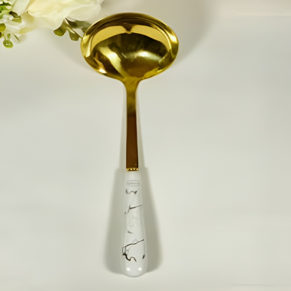 خرید ملاقه سرامیکی طرح ماربل سفید طلایی تک و عمده کد t1290