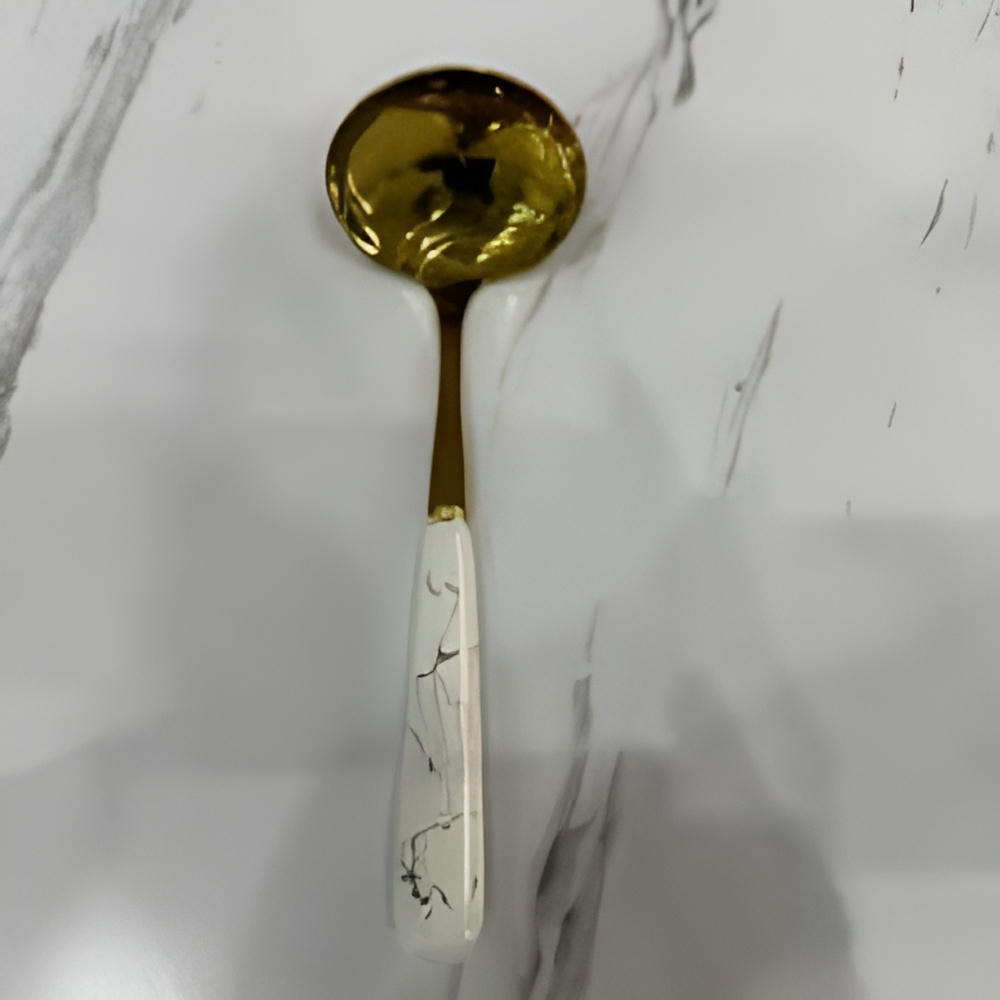 ملاقه سرامیکی طرح ماربل سفید طلایی