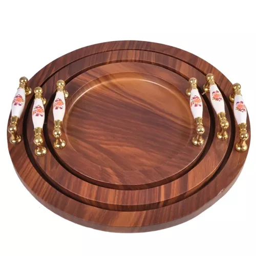 Three-piece round tray set, single and large