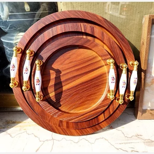 Three-piece round tray set, single and large