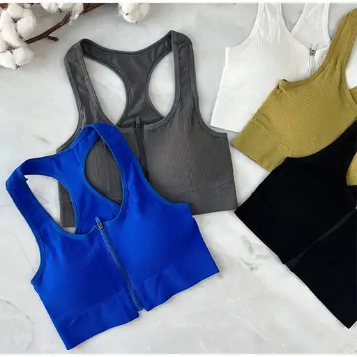 Women’s Zip Sports Crop Top | High Quality Removable Cup