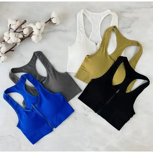 Women’s Zip Sports Crop Top | High Quality Removable Cup
